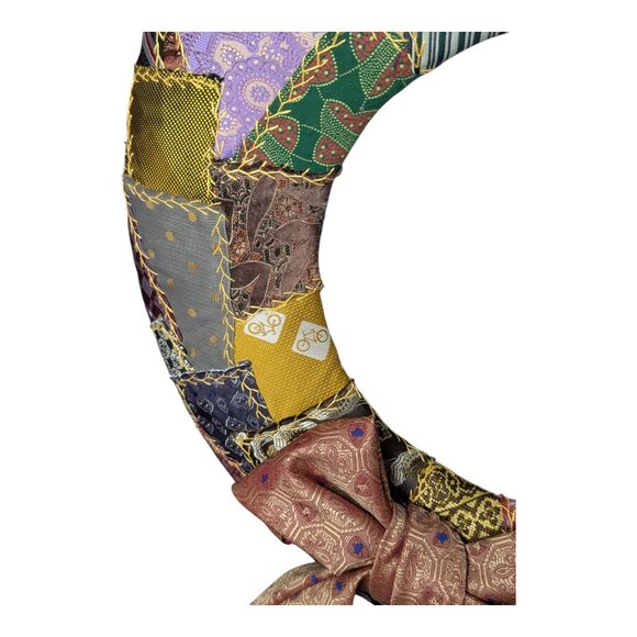 Hand Crafted Wall Hanging Quilt Like Wreath Made of Men's Ties & Scarves 20" - Picture 5 of 15